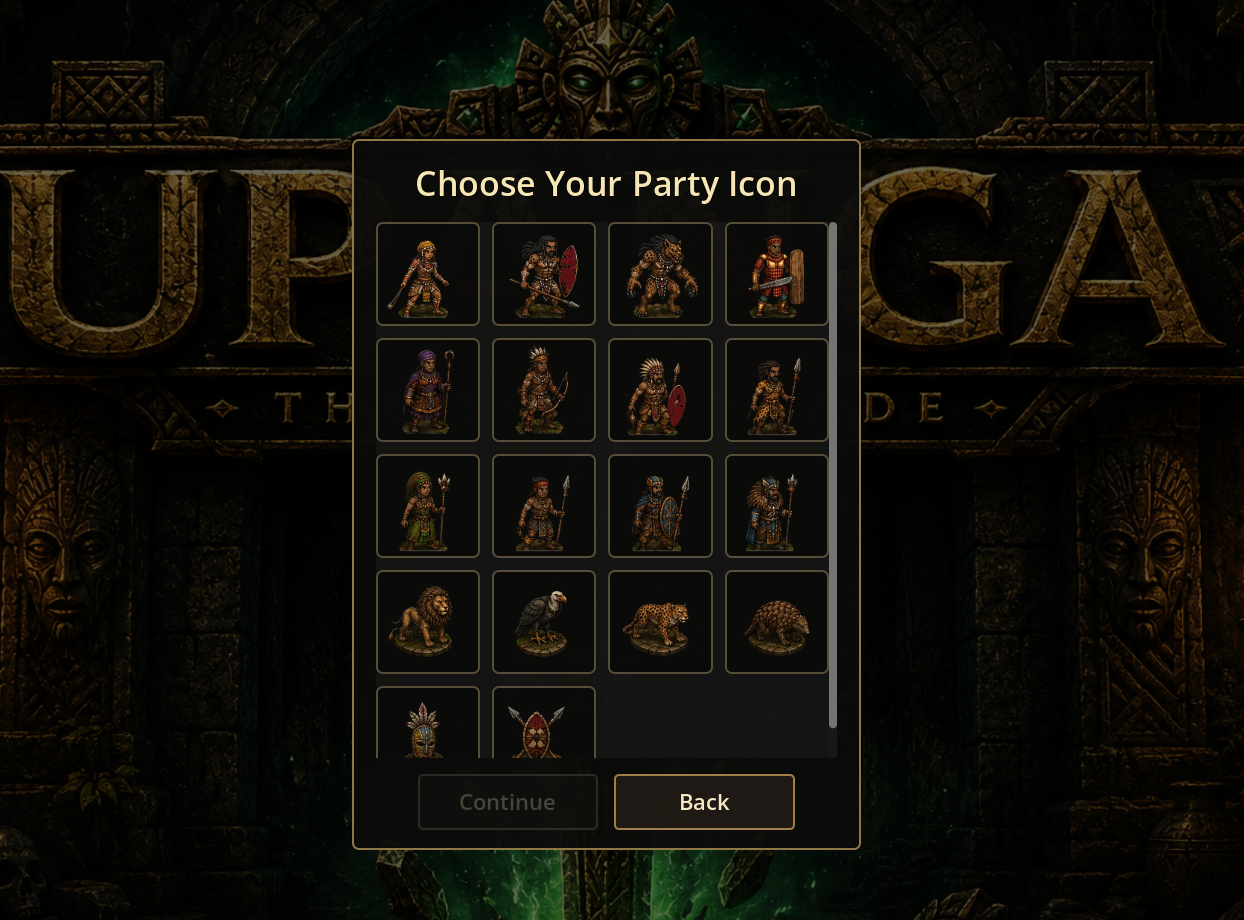 Choose party screen